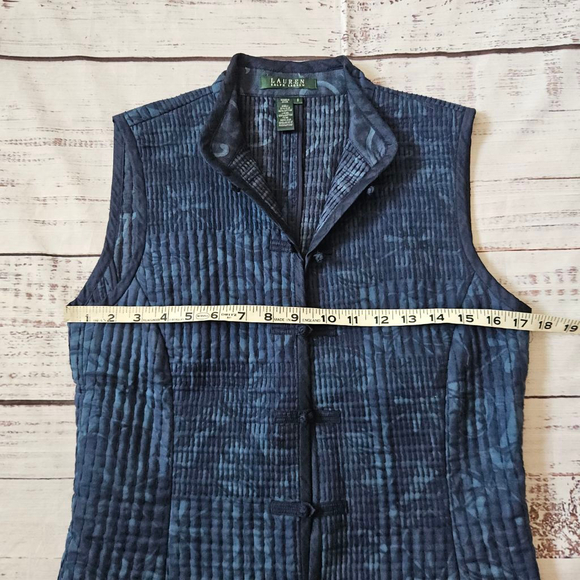 Lauren Ralph Lauren Quilted Silk Toggle Vest Blue Womens Small - Picture 4 of 4